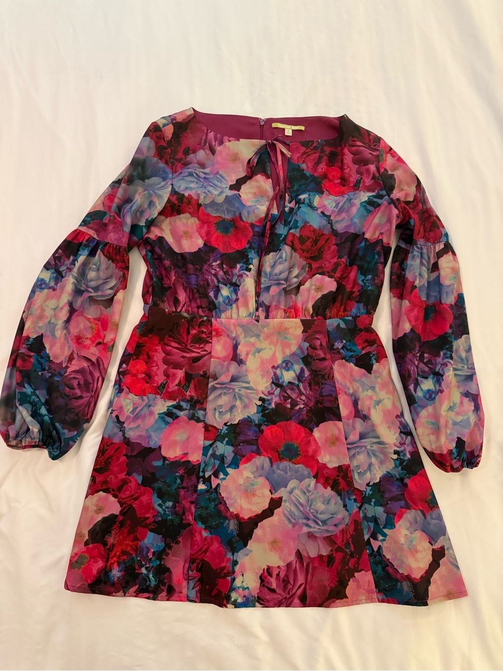 Gianni Bini Floral Long-Sleeve Dress in Magenta, Purple, Blue